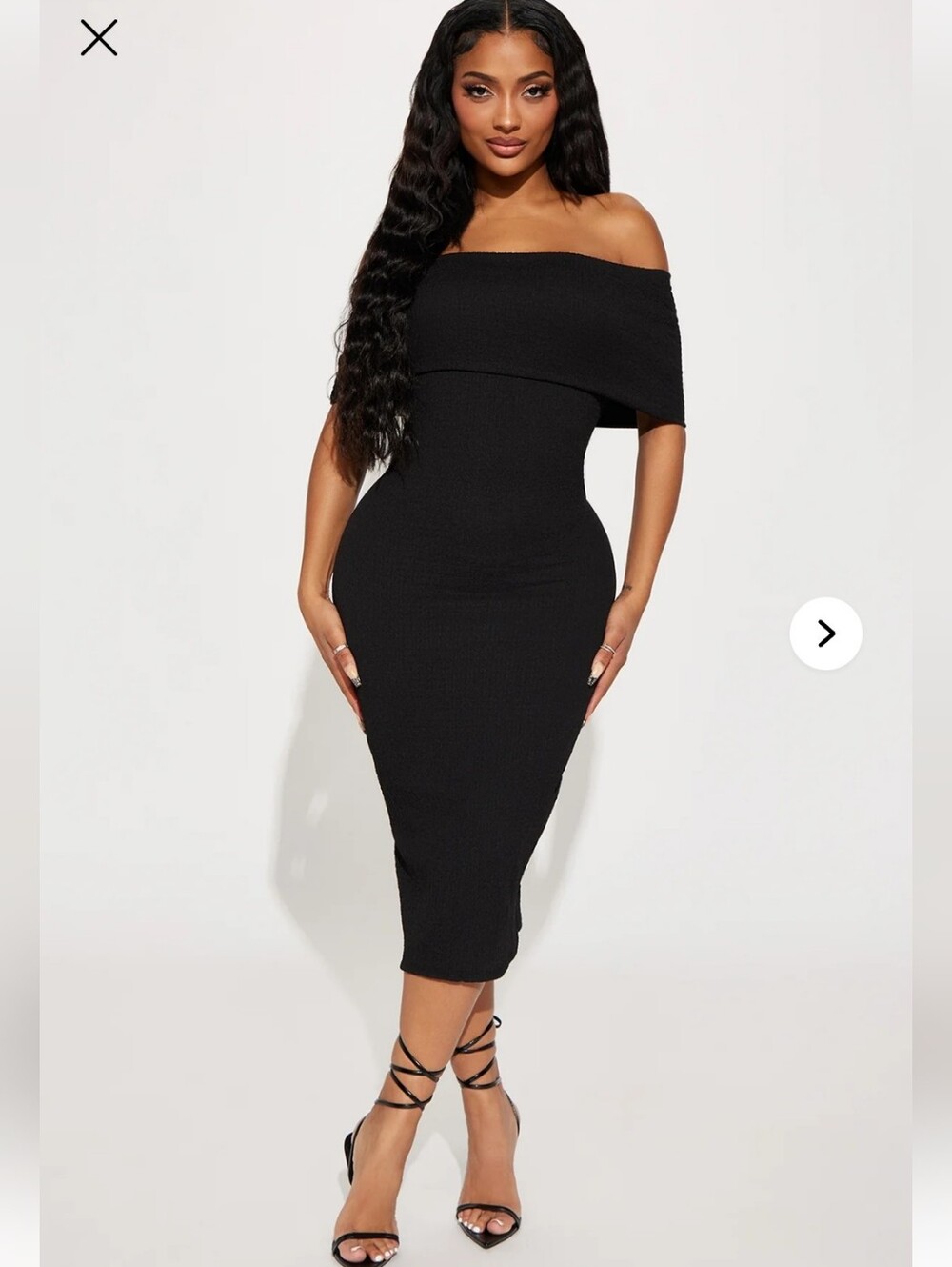 Fashion Nova Off-Shoulder Black Midi Bodycon Skirt